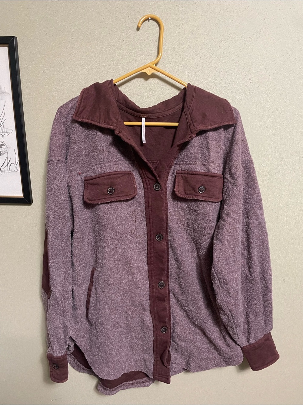 Free People Two-Tone Plum Button Front Shacket